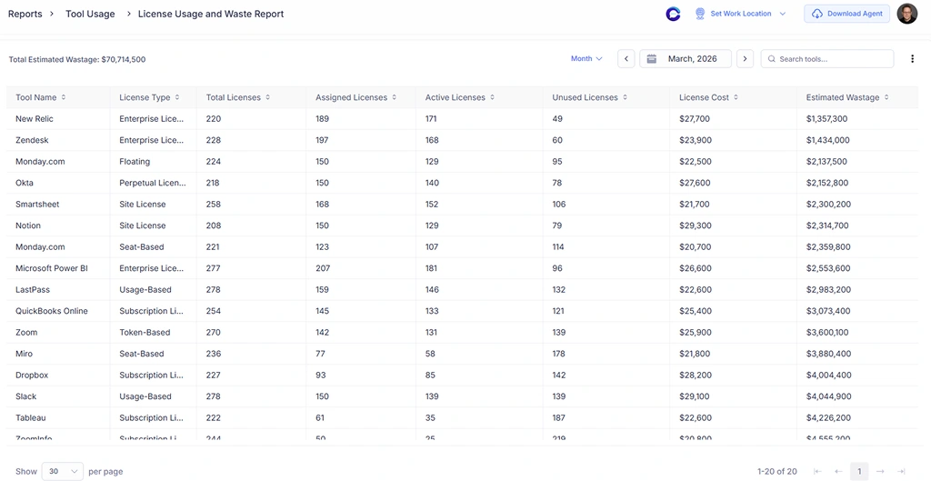 license usage and wastage report